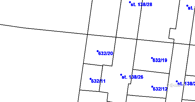 Parcela st. 632/20 v KÚ Hlušičky, Katastrální mapa
