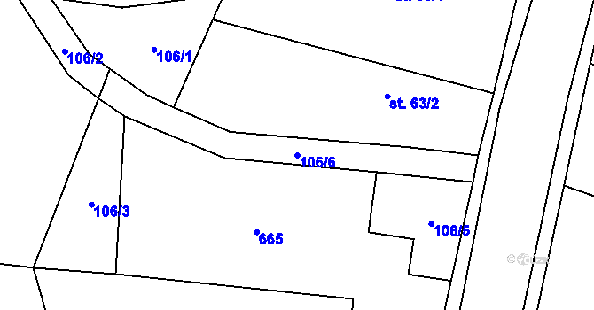 Parcela st. 106/6 v KÚ Hlušičky, Katastrální mapa