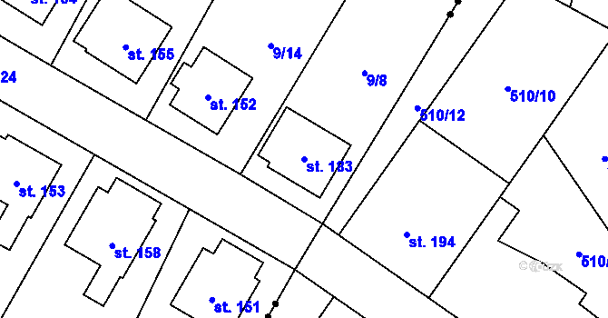 Parcela st. 183 v KÚ Hlušičky, Katastrální mapa