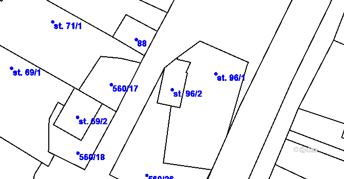 Parcela st. 96/2 v KÚ Hlušičky, Katastrální mapa