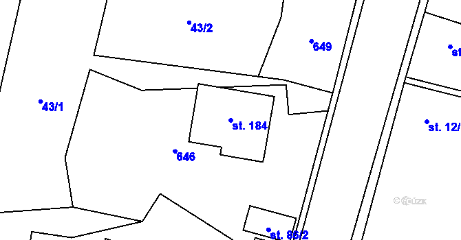Parcela st. 184 v KÚ Hlušičky, Katastrální mapa
