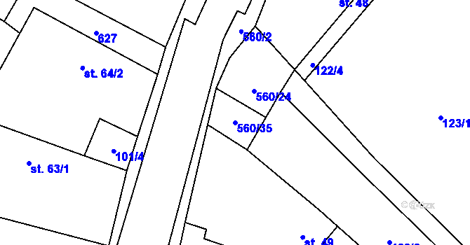 Parcela st. 560/35 v KÚ Hlušičky, Katastrální mapa