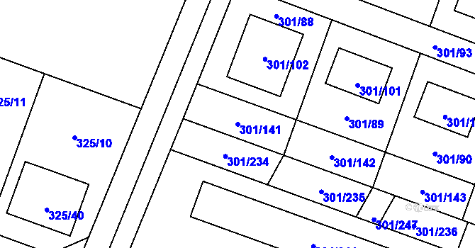 Parcela st. 301/141 v KÚ Hlušovice, Katastrální mapa