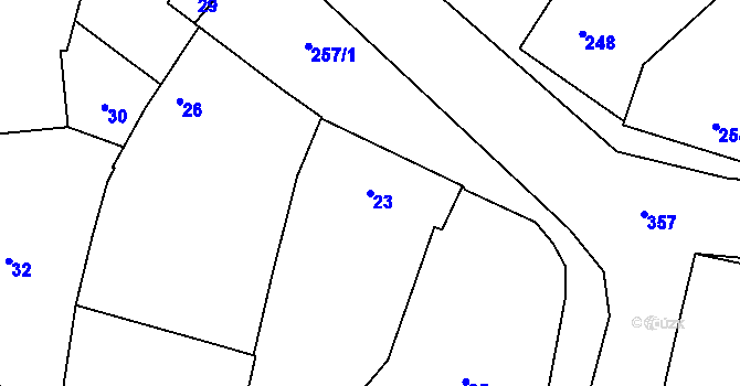 Parcela st. 23 v KÚ Hlušovice, Katastrální mapa