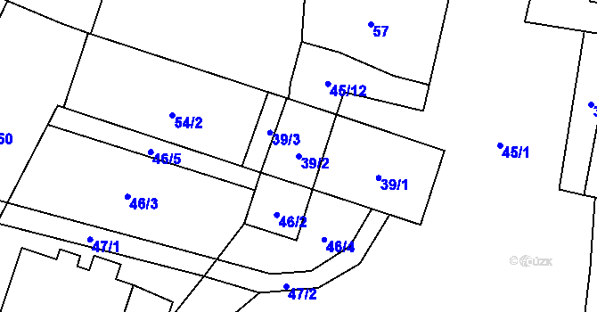 Parcela st. 39/2 v KÚ Hlušovice, Katastrální mapa