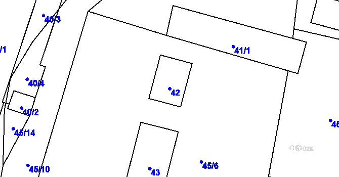 Parcela st. 42 v KÚ Hlušovice, Katastrální mapa