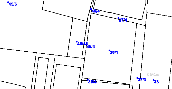 Parcela st. 45/3 v KÚ Hlušovice, Katastrální mapa