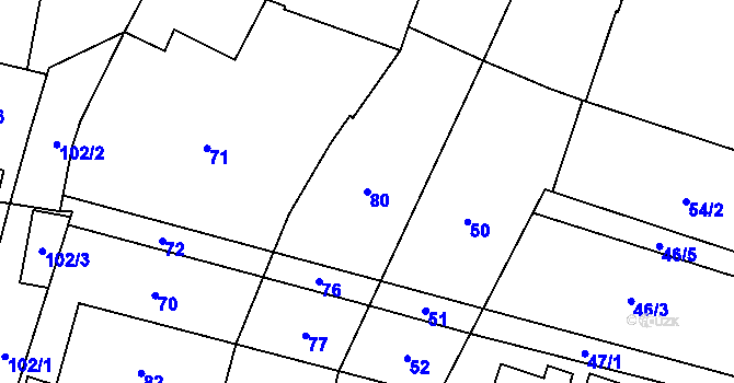 Parcela st. 80 v KÚ Hlušovice, Katastrální mapa