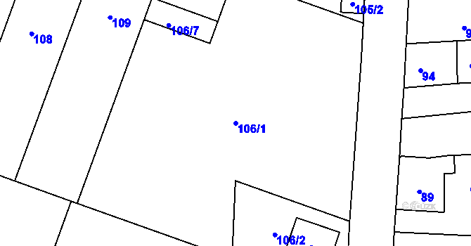 Parcela st. 106/1 v KÚ Hlušovice, Katastrální mapa