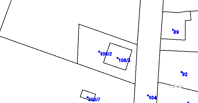 Parcela st. 106/2 v KÚ Hlušovice, Katastrální mapa
