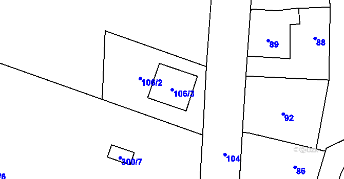 Parcela st. 106/3 v KÚ Hlušovice, Katastrální mapa