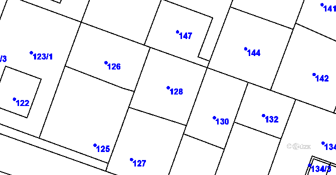 Parcela st. 128 v KÚ Hlušovice, Katastrální mapa