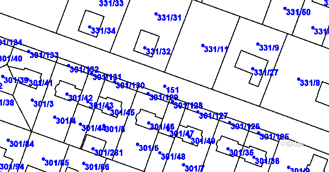 Parcela st. 151 v KÚ Hlušovice, Katastrální mapa