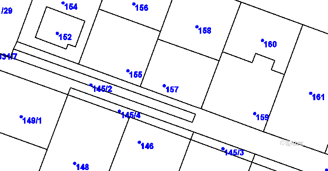 Parcela st. 157 v KÚ Hlušovice, Katastrální mapa