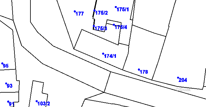 Parcela st. 174/1 v KÚ Hlušovice, Katastrální mapa