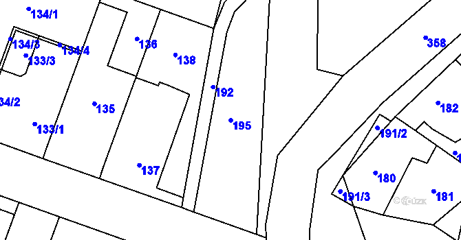 Parcela st. 195 v KÚ Hlušovice, Katastrální mapa