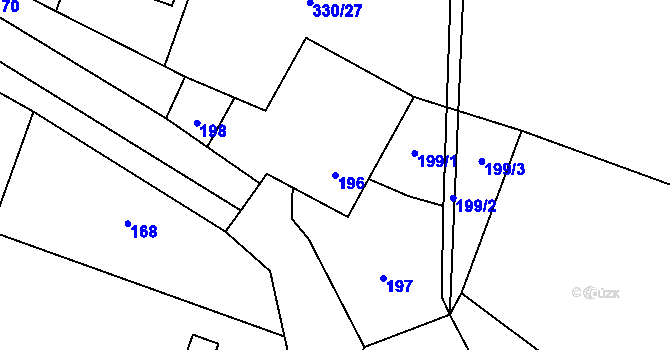 Parcela st. 196 v KÚ Hlušovice, Katastrální mapa