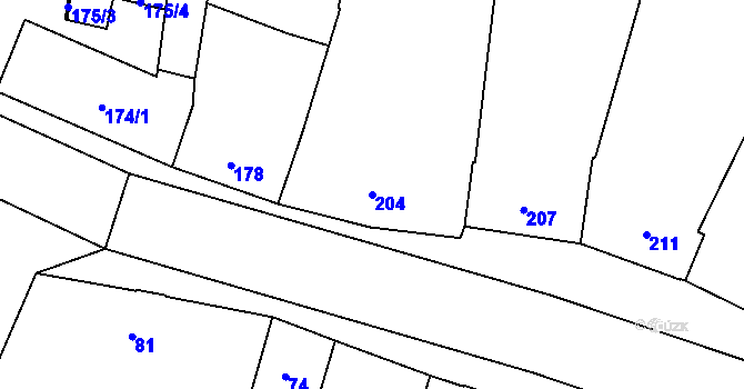 Parcela st. 204 v KÚ Hlušovice, Katastrální mapa