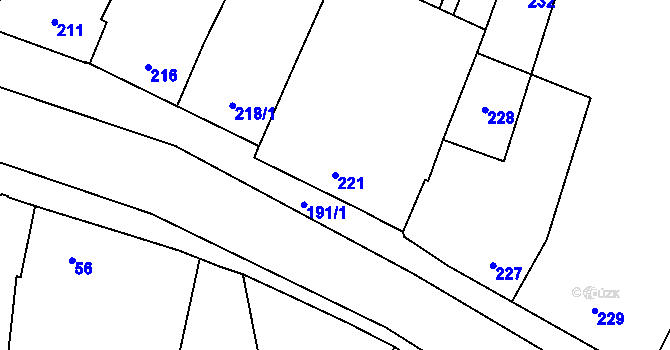Parcela st. 221 v KÚ Hlušovice, Katastrální mapa