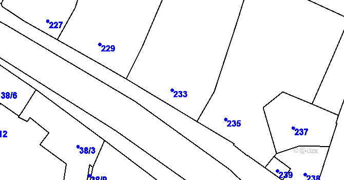 Parcela st. 233 v KÚ Hlušovice, Katastrální mapa