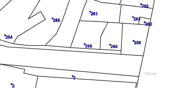 Parcela st. 258 v KÚ Hlušovice, Katastrální mapa