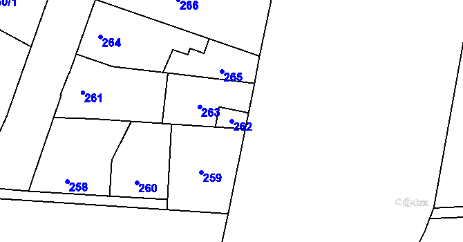 Parcela st. 262 v KÚ Hlušovice, Katastrální mapa