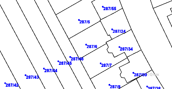 Parcela st. 287/6 v KÚ Hlušovice, Katastrální mapa
