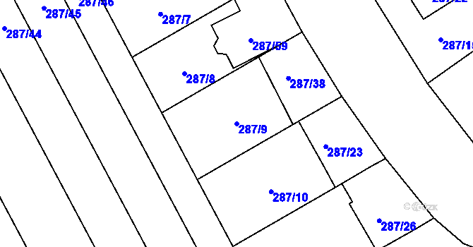 Parcela st. 287/9 v KÚ Hlušovice, Katastrální mapa