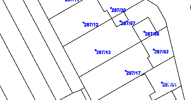 Parcela st. 287/13 v KÚ Hlušovice, Katastrální mapa