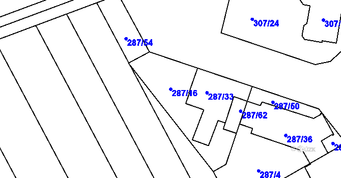 Parcela st. 287/16 v KÚ Hlušovice, Katastrální mapa