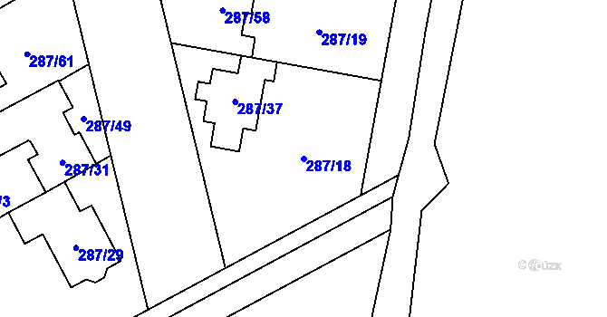 Parcela st. 287/18 v KÚ Hlušovice, Katastrální mapa
