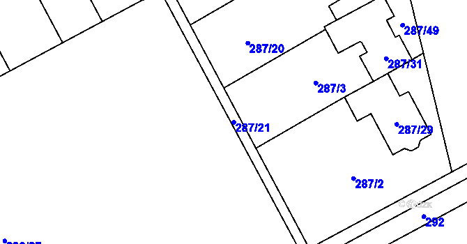 Parcela st. 287/21 v KÚ Hlušovice, Katastrální mapa