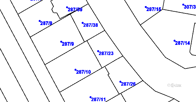 Parcela st. 287/23 v KÚ Hlušovice, Katastrální mapa
