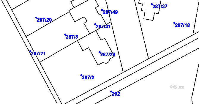 Parcela st. 287/29 v KÚ Hlušovice, Katastrální mapa