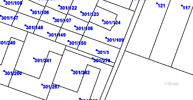 Parcela st. 301/1 v KÚ Hlušovice, Katastrální mapa