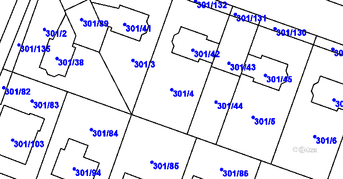 Parcela st. 301/4 v KÚ Hlušovice, Katastrální mapa