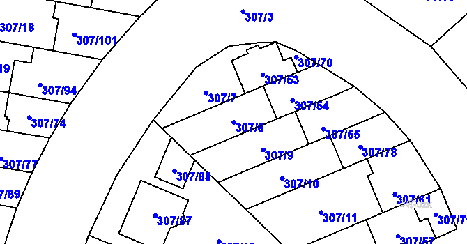 Parcela st. 307/8 v KÚ Hlušovice, Katastrální mapa