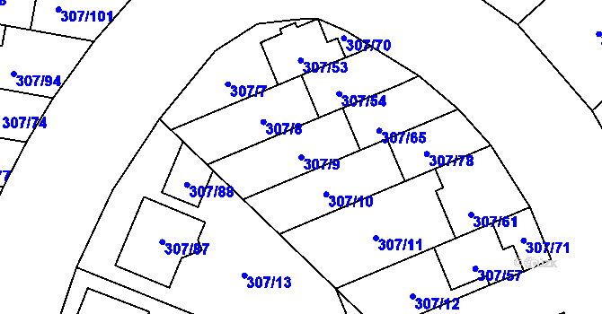 Parcela st. 307/9 v KÚ Hlušovice, Katastrální mapa