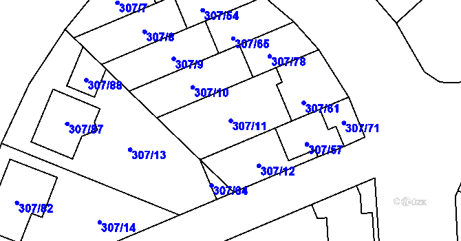 Parcela st. 307/11 v KÚ Hlušovice, Katastrální mapa