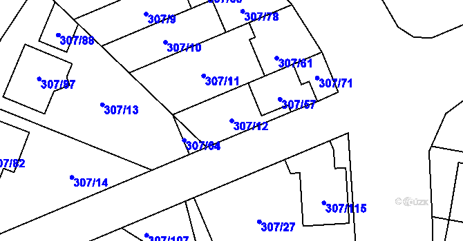 Parcela st. 307/12 v KÚ Hlušovice, Katastrální mapa