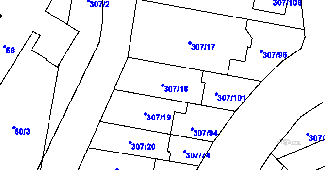 Parcela st. 307/18 v KÚ Hlušovice, Katastrální mapa