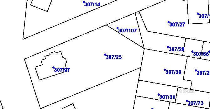 Parcela st. 307/25 v KÚ Hlušovice, Katastrální mapa