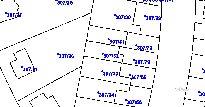Parcela st. 307/32 v KÚ Hlušovice, Katastrální mapa