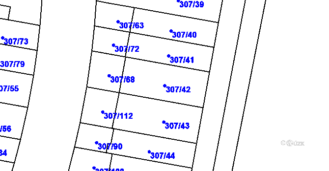 Parcela st. 307/42 v KÚ Hlušovice, Katastrální mapa