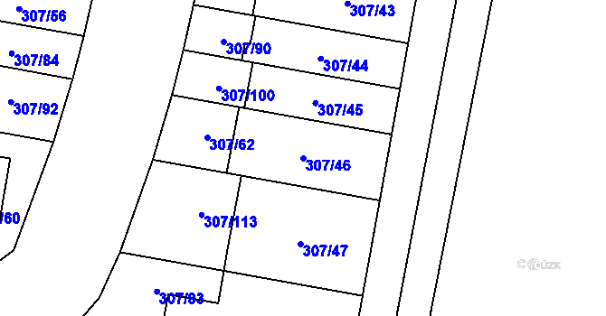 Parcela st. 307/46 v KÚ Hlušovice, Katastrální mapa