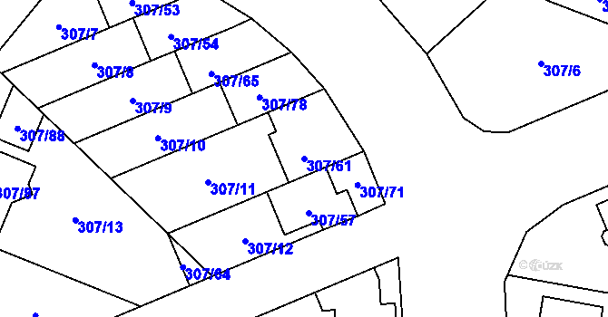 Parcela st. 307/61 v KÚ Hlušovice, Katastrální mapa
