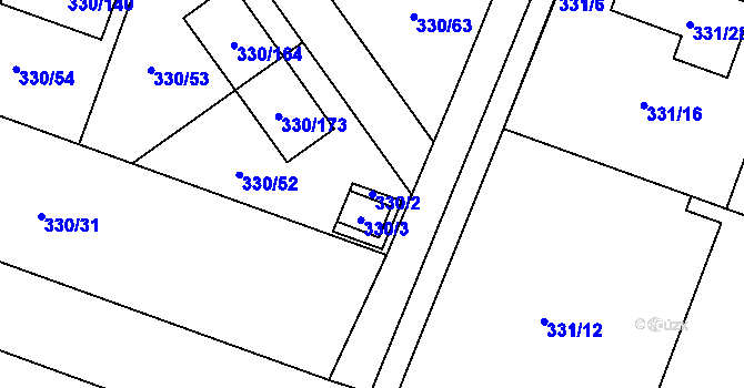 Parcela st. 330/2 v KÚ Hlušovice, Katastrální mapa