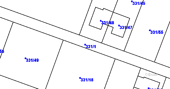 Parcela st. 331/1 v KÚ Hlušovice, Katastrální mapa