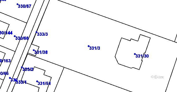 Parcela st. 331/3 v KÚ Hlušovice, Katastrální mapa