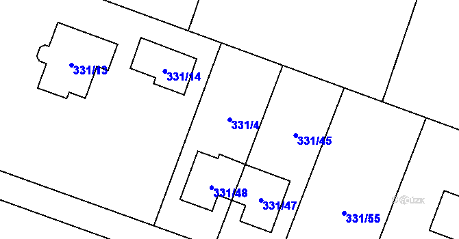 Parcela st. 331/4 v KÚ Hlušovice, Katastrální mapa